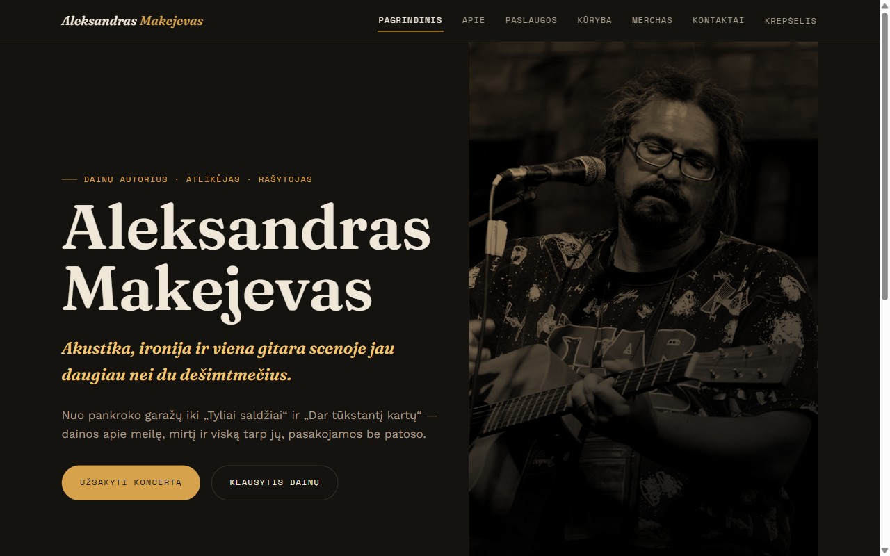 Aleksandro Makejevo svetainės pagrindinis puslapis